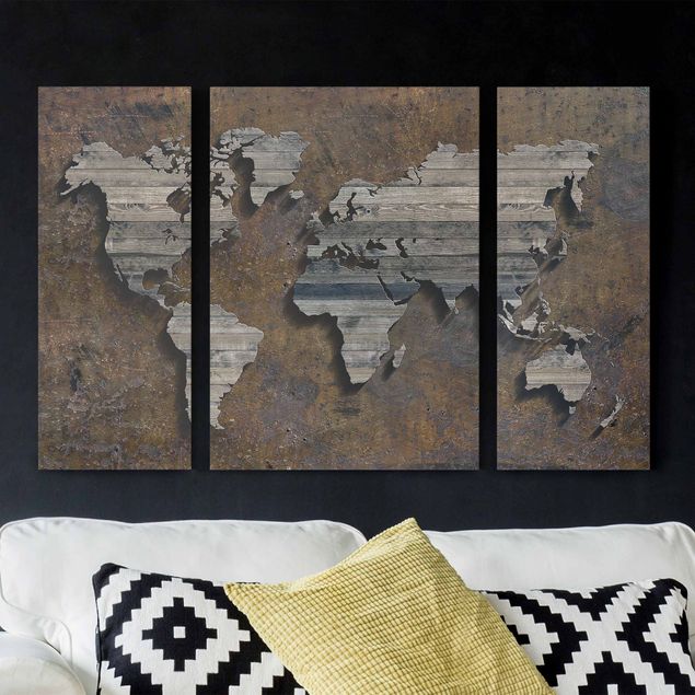 Quadri moderni   Mappa del mondo con griglia di legno