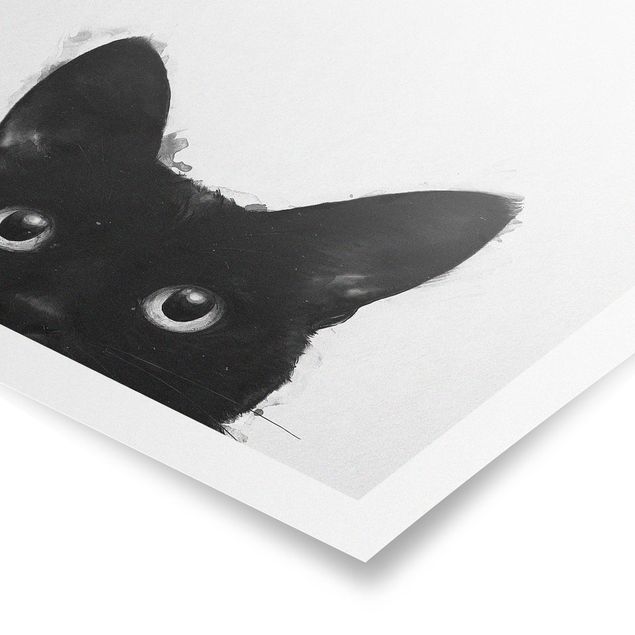 Quadri sfondo nero Illustrazione - Gatto nero su pittura bianca
