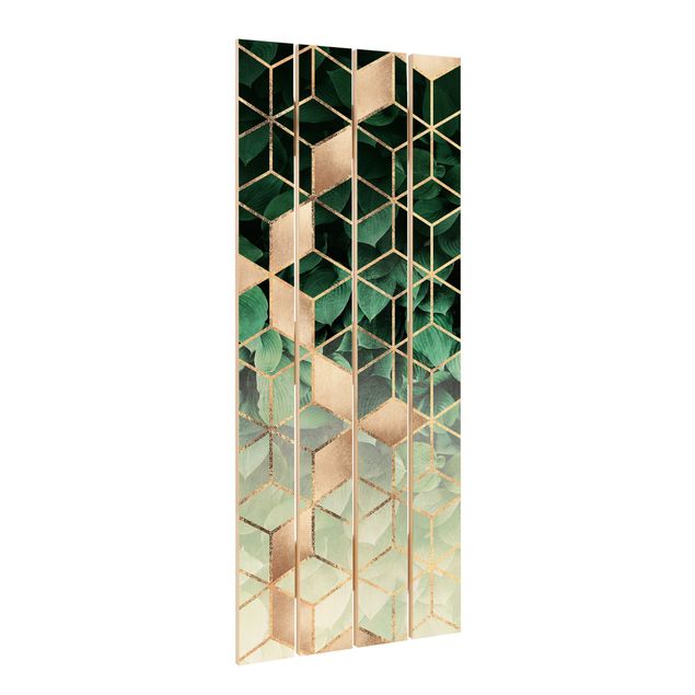 Stampa su legno - Elisabeth Fredriksson - Verde Foglie d'oro Geometria - Verticale 5:2