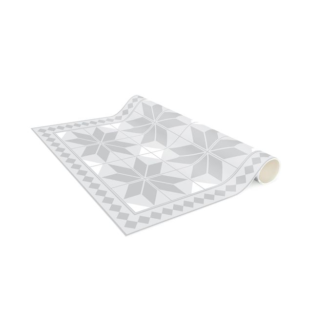 tappeto design moderno Piastrelle geometriche Fiore stella grigio con bordo stretto