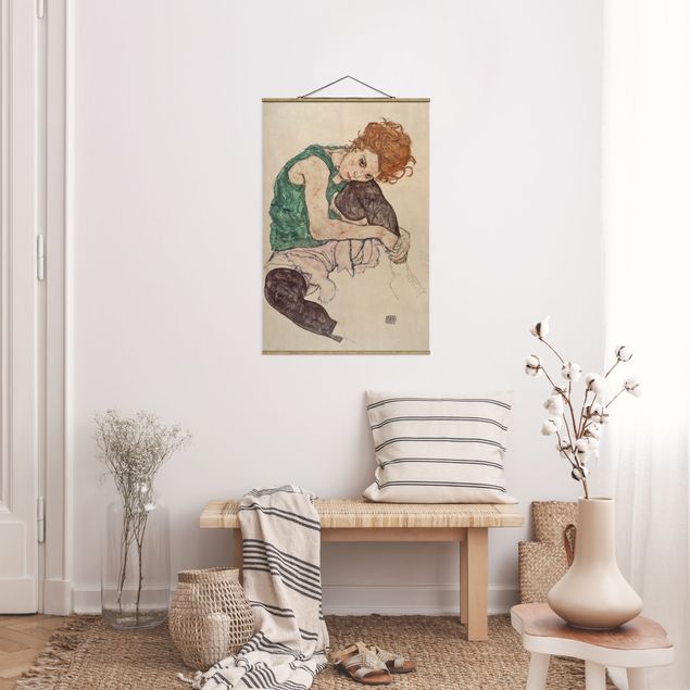 Quadro espressionismo Egon Schiele - Donna seduta con ginocchio alzato