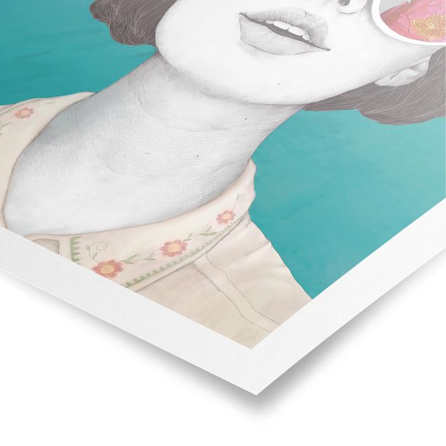 Quadri Laura Graves Art Illustrazione - Ritratto di Donna - Collage con Fiori Occhiali