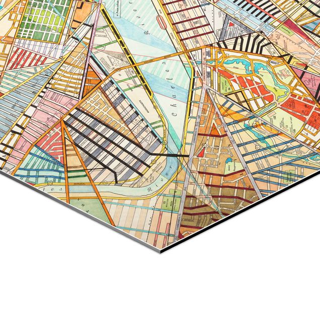 Esagono in Alluminio Dibond - Mappa Moderno Boston