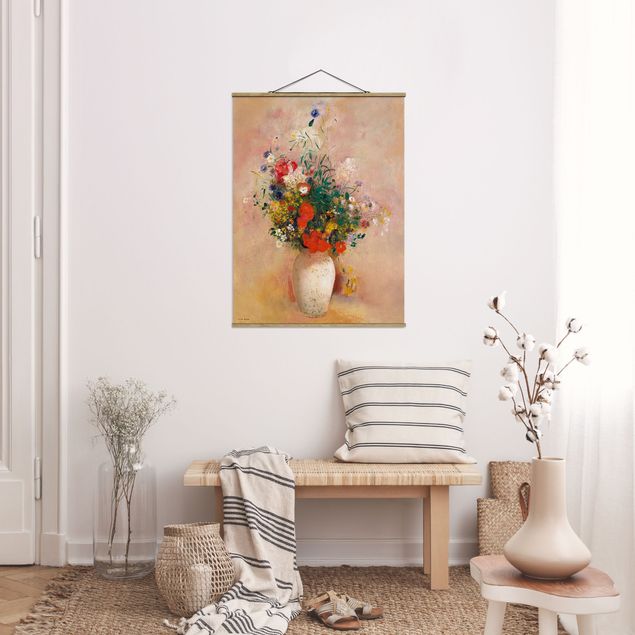 Quadri papaveri Odilon Redon - Vaso con fiori (sfondo rosato)