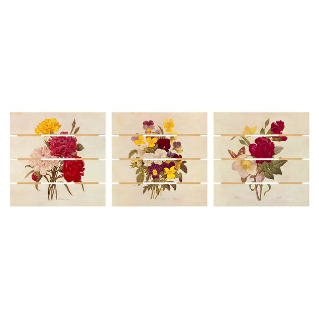 Quadri in legno con fiori Pierre Joseph Redouté - Rose, chiodi di garofano e viole del pensiero