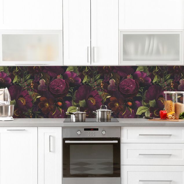 Rivestimento cucina con disegni Fiori viola scuro