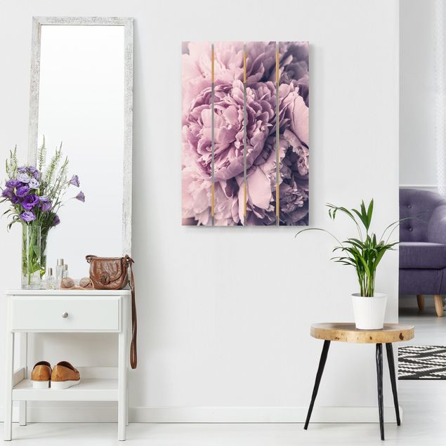 Quadri in legno con fiori Fiori di peonia viola