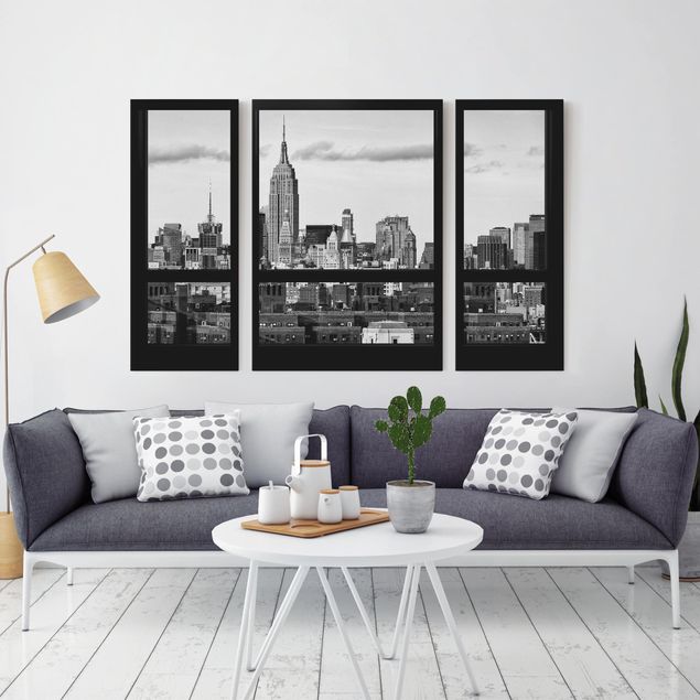 Quadri su tela New York Finestre con vista sullo Skyline di New York in bianco e nero