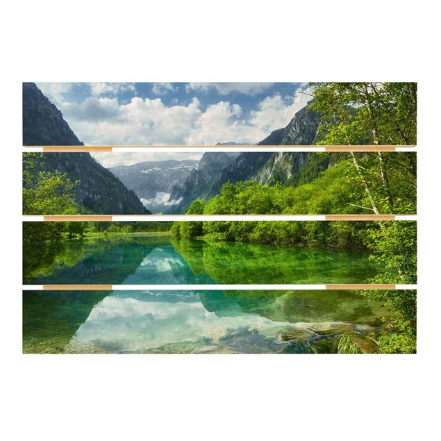 Quadri in legno Lago di montagna con riflessi d'acqua