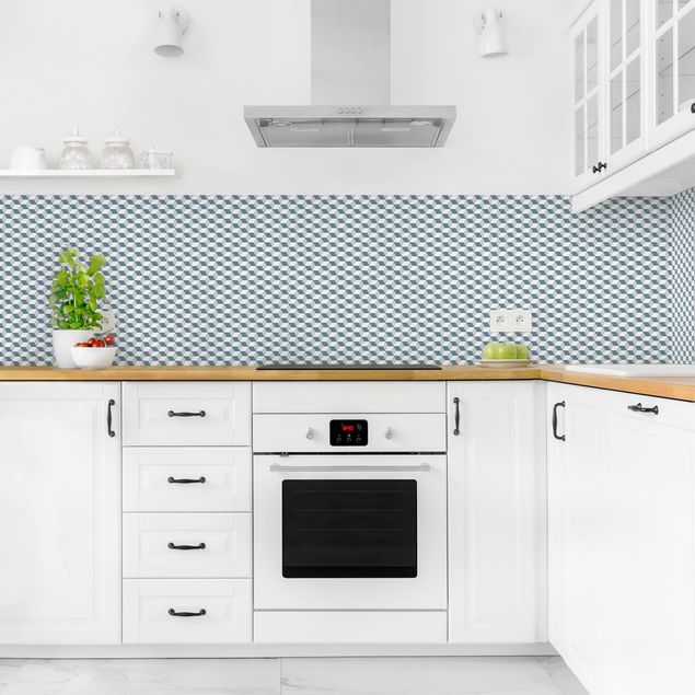 Rivestimento cucina con disegni Mix di piastrelle geometriche Cubi Blu Grigio