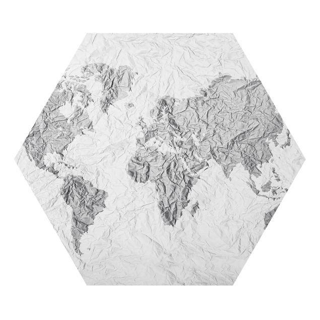 Quadri esagonali Mappamondo di carta Bianco Grigio