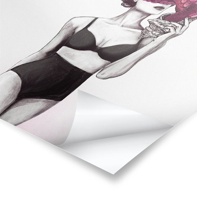 Poster da parete  Illustrazione - Donna in biancheria intima Polpo in bianco e nero