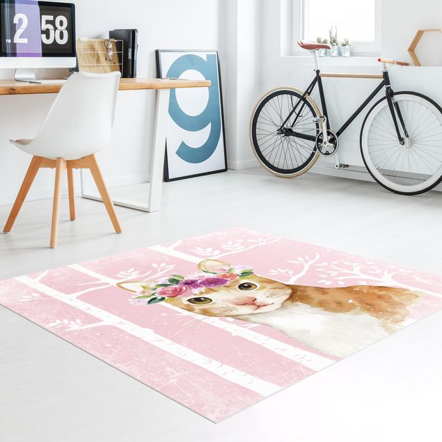 tappeto moderno Acquerello Gatto rosa chiaro