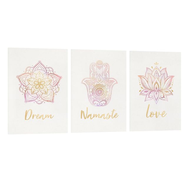 Quadri stampe Mandala Namaste Lotus Set Oro Rosa Chiaro
