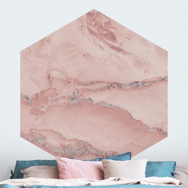 Carte da parati effetto pietra Esperimenti di colore Marmo Rosa Chiaro E Glitter