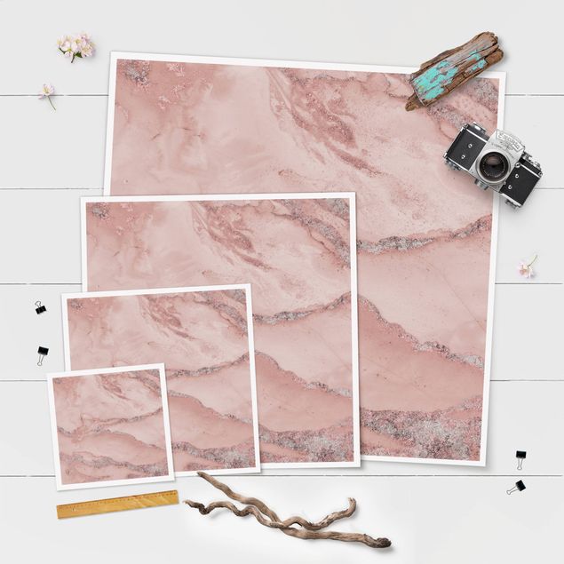 Poster - Esperimenti di colore marmo rosa e brillantini