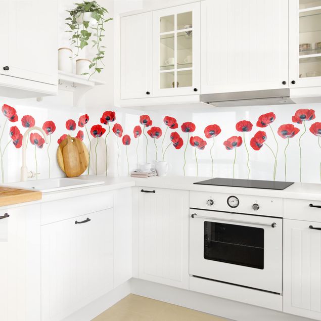 pannelli cucina Papaveri rossi su bianco I