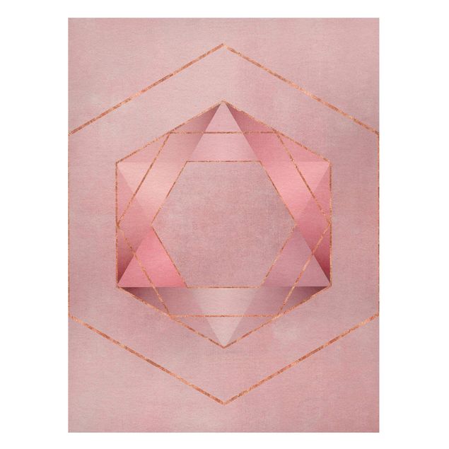 Quadro astratto Geometria in rosa e oro I