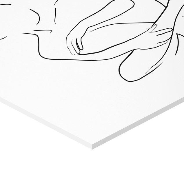 Quadro esagonale Line Art - Donna seduta Bianco e Nero