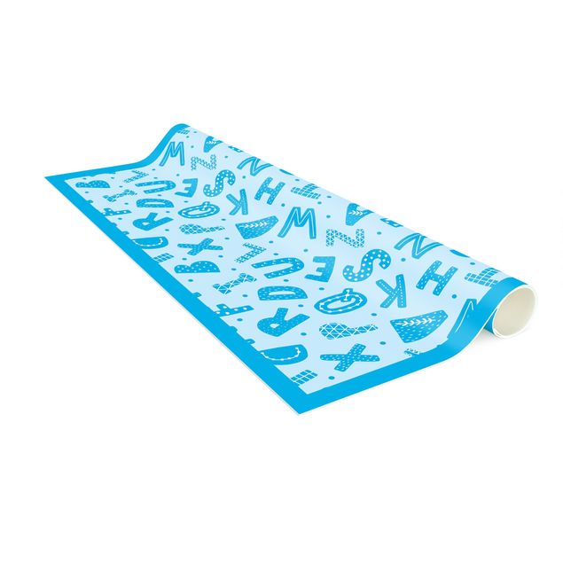 tappeti blu Alfabeto con cuori e puntini in blu con cornice