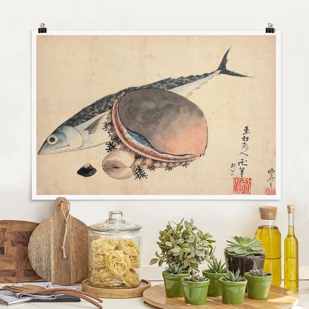 Stampe quadri famosi Katsushika Hokusai - Sgombri e conchiglie di mare