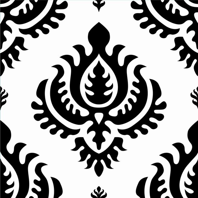 Pellicola autoadesiva Motivo neo barocco damascato in bianco e nero