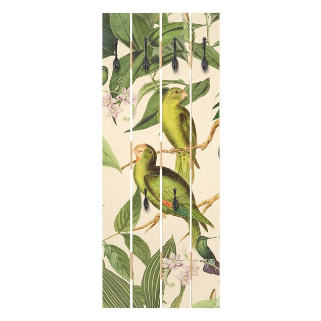 Appendiabiti verde Collage vintage - Pappagalli nella giungla