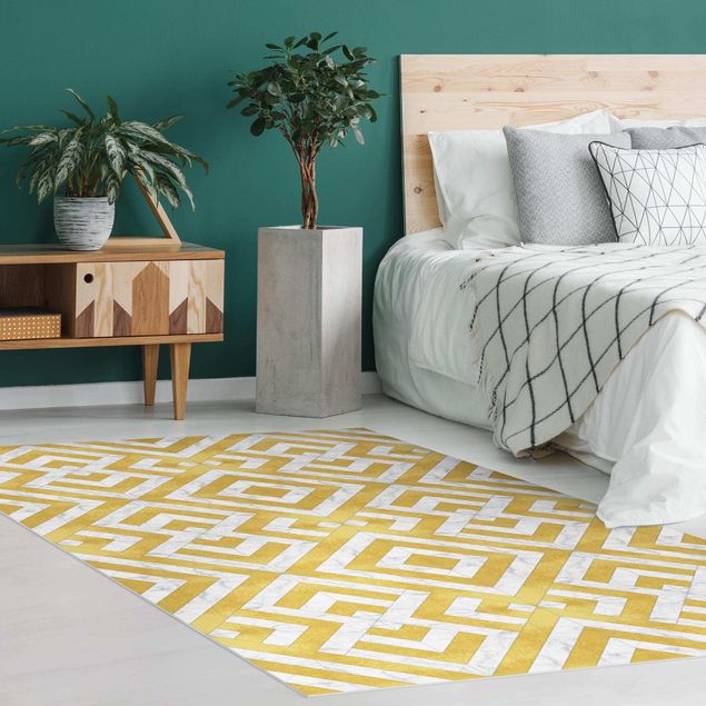 tappeto moderno Mix di piastrelle geometriche Art Déco in marmo dorato