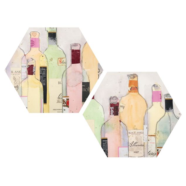 Esagono in forex - Bottiglie di vino in acquerello Set I