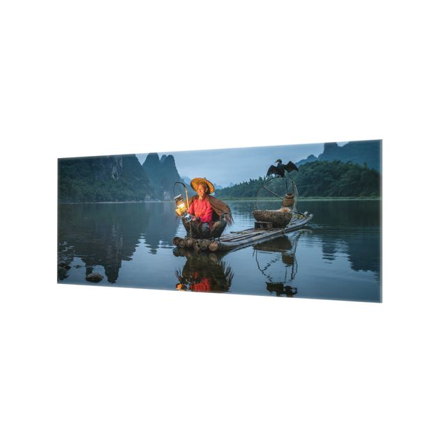 Paraschizzi in vetro - Pescatore di cormorani al crepuscolo - Panorama 5:2