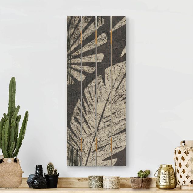 Quadri in legno con fiori Sfondo grigio scuro con foglie di palma