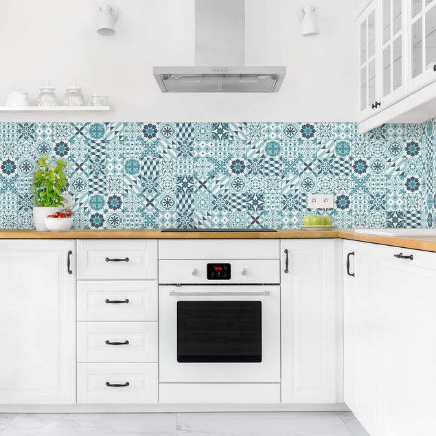 Rivestimenti per cucina con disegni Mix di piastrelle geometriche Turchese