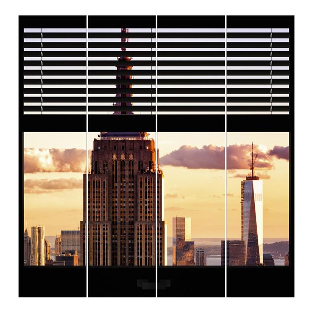 Tende a pannello Vista dalla finestra con tende - Empire State Building di New York