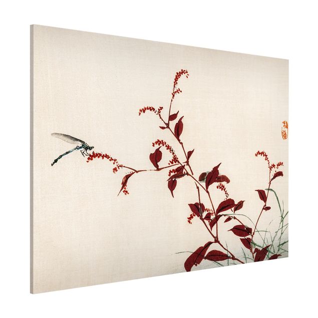 Lavagne magnetiche con fiori Disegno vintage asiatico ramo rosso con libellula