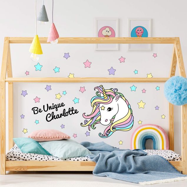 Stickers murali animali Illustrazione di unicorno e stelle pastello