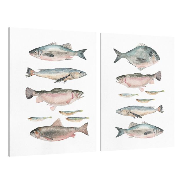 Quadri moderni per arredamento Pesce in acquerello Set I