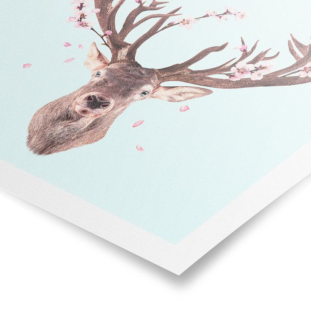 Riproduzione quadri famosi Cervo con fiori di ciliegio