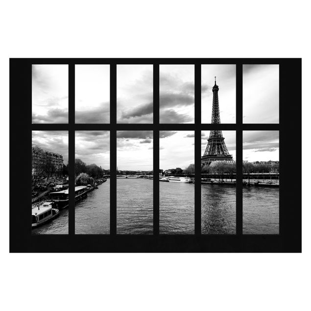 Carta da parati moderna Finestra - Torre Eiffel Senna Parigi