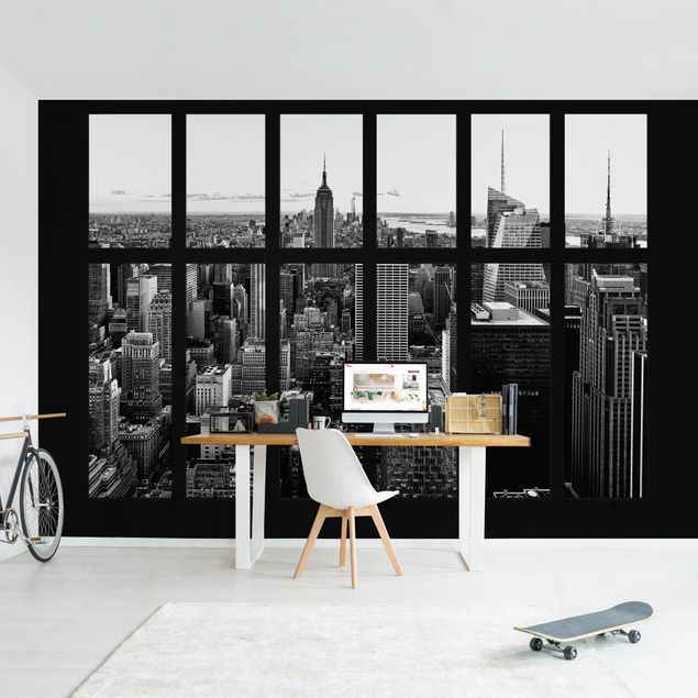 Carta parati adesiva Finestra - Manhattan Skyline di in bianco e nero