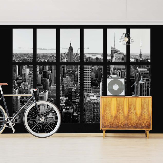 Carta parati New york Finestra - Manhattan Skyline di in bianco e nero