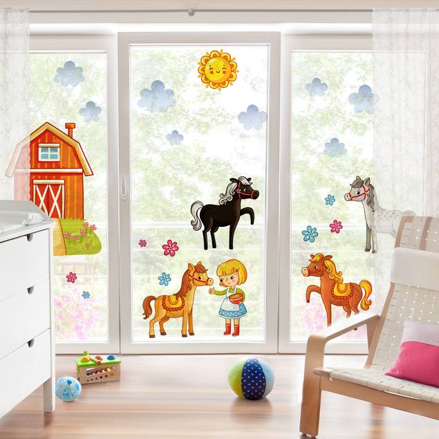 Adesivi per finestre con animali SetFattoria con cavalli