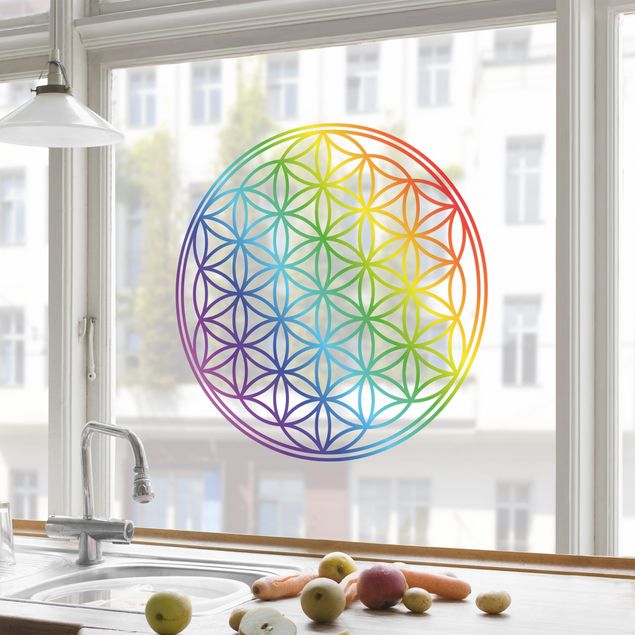 Adesivi per finestre con disegni Fiore della vita colore arcobaleno