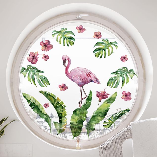 Adesivi per finestre con fiori Set di foglie botaniche Jungle Flamingo