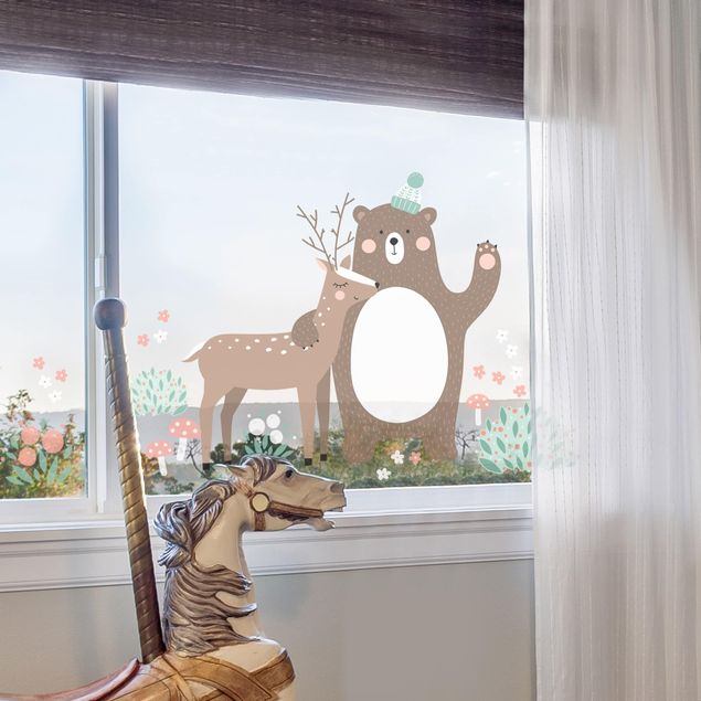 Adesivi per finestre con animali Amici della foresta con orso e cervo