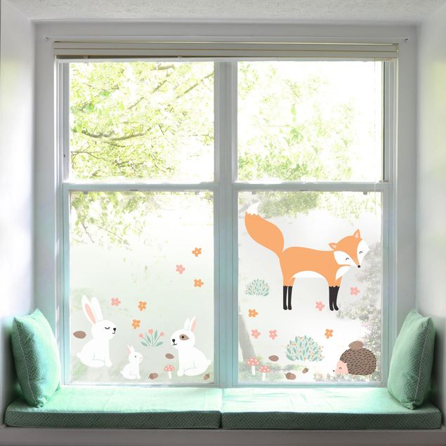 Adesivi per finestre con animali Amici della foresta con lepre riccio e volpe