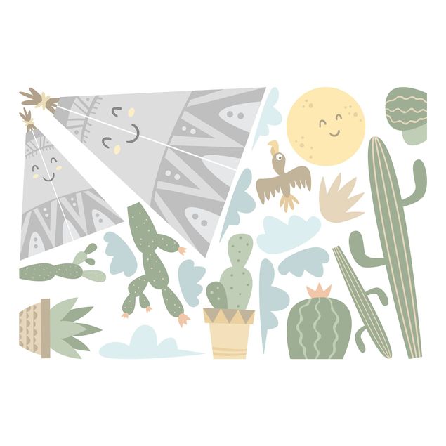Adesivi per finestre fiori Teepee e Cactus