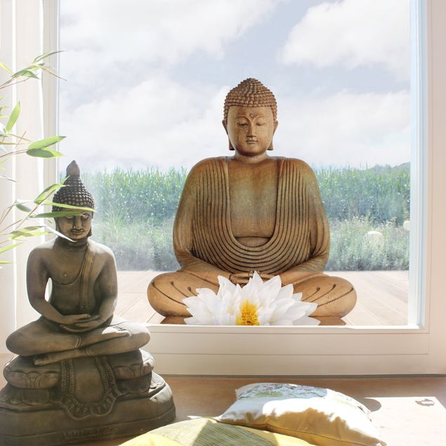 Pellicola per vetri colorata Buddha di legno del loto