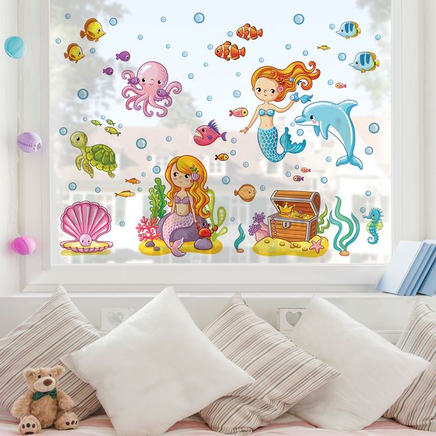 Adesivi per vetri con animali Set Sirena - Mondo sommerso