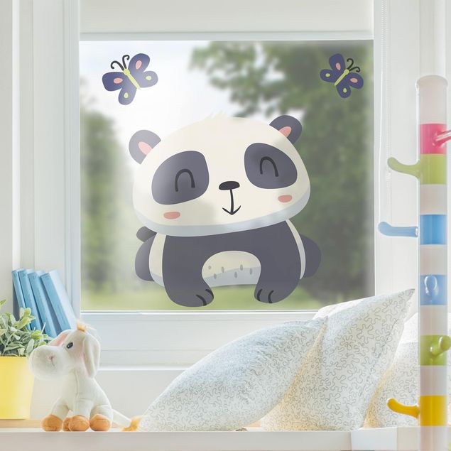 Adesivi per finestre con animali Panda con farfalle