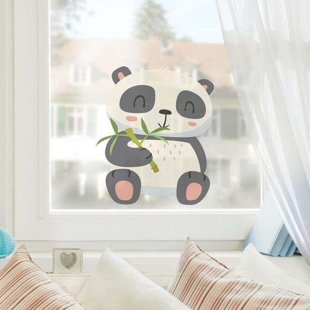 Adesivi per finestre con animali Panda che sgranocchia il bambù
